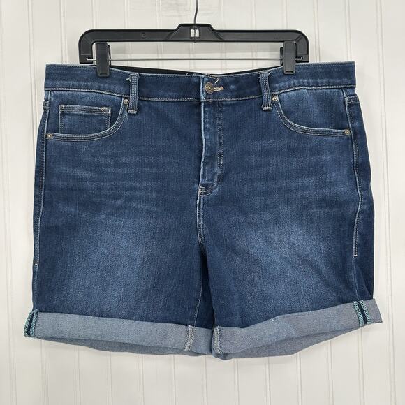 Lularoe Shorts Womens 32 US 14 Boyfriend Blue Relax Cuffed Denim Tummy Panel EUC